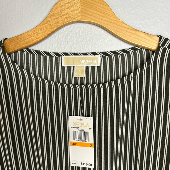 NWT - Michael Kors Olive Green Striped Dolman Sleeve Blouse –Size S MSRP $110 - Picture 6 of 9